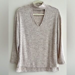 DOLAN Mockneck Long Sleeve Sweater with Keyhole Neckline, Tan, Size XS